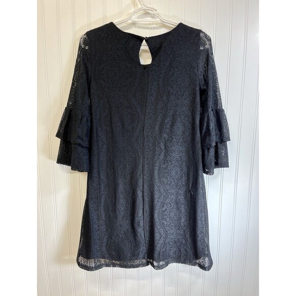 "As You‎ Wish" Bell Sleeve Little Black Party Lace Dress. Lined. Sz X Small - Picture 6 of 15
